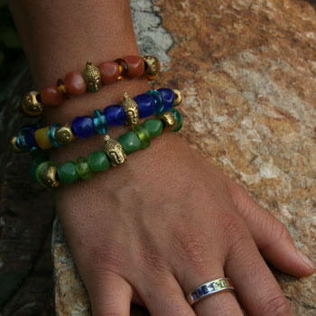 Buddha Mala Bracelet Recycled Glass & Brass #3