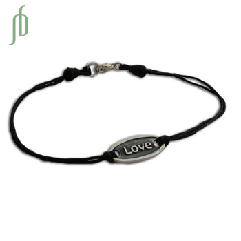 LOVE Bracelet Silver and Waxed Cotton 7.5"/19cm